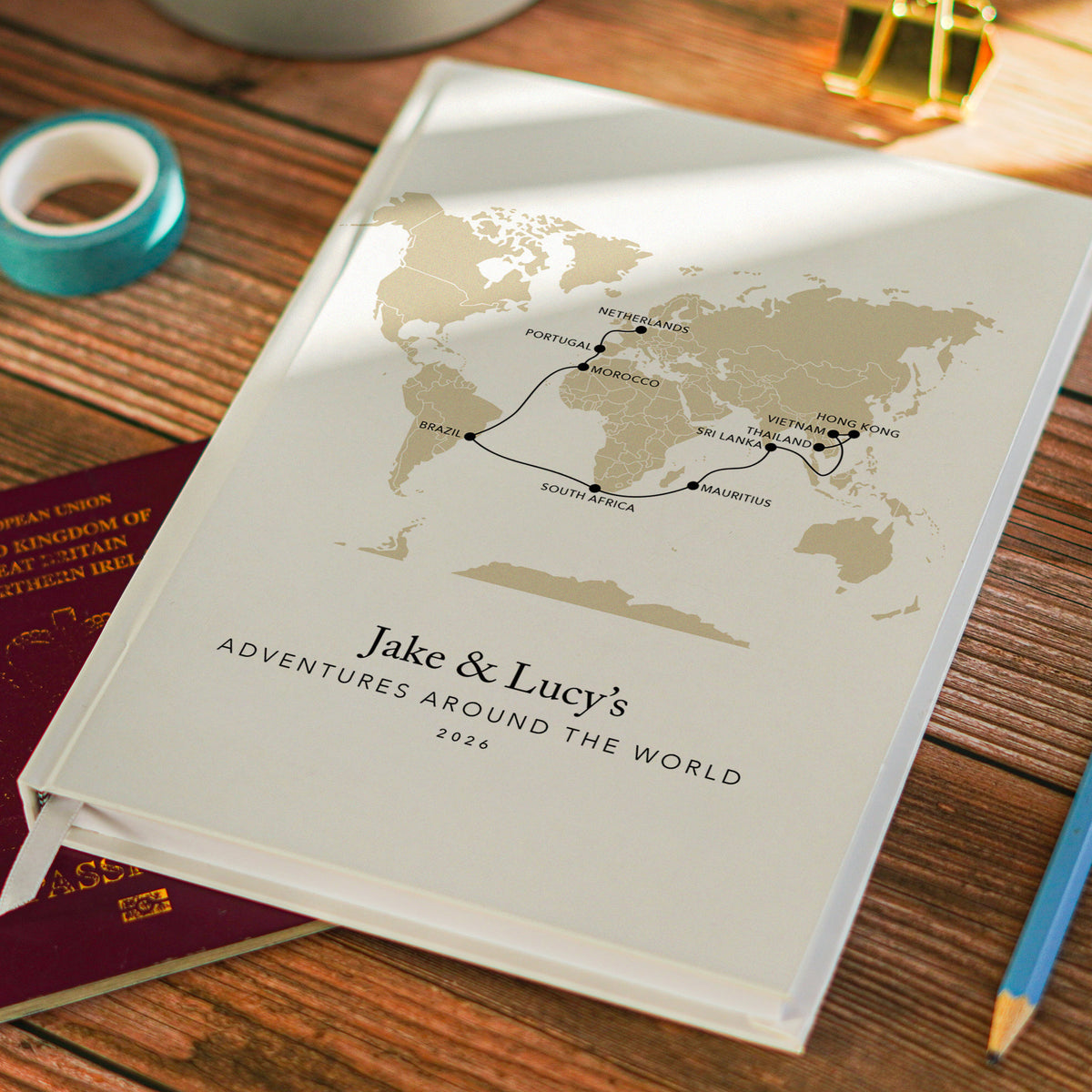 Custom World Map Personalised Travel Journal | Travel Map Diary, Planner & Bucket List Book