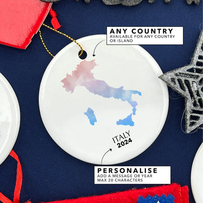 Italy Map Personalised Christmas Tree Ornament