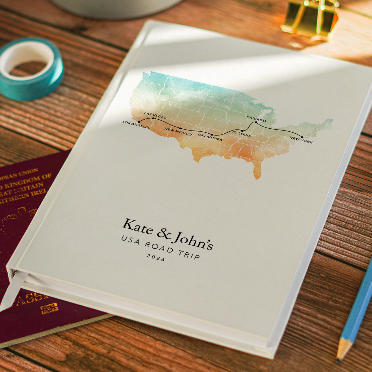USA Road Trip Personalised Travel Journal | Travel Map Diary, Planner & Bucket List Book