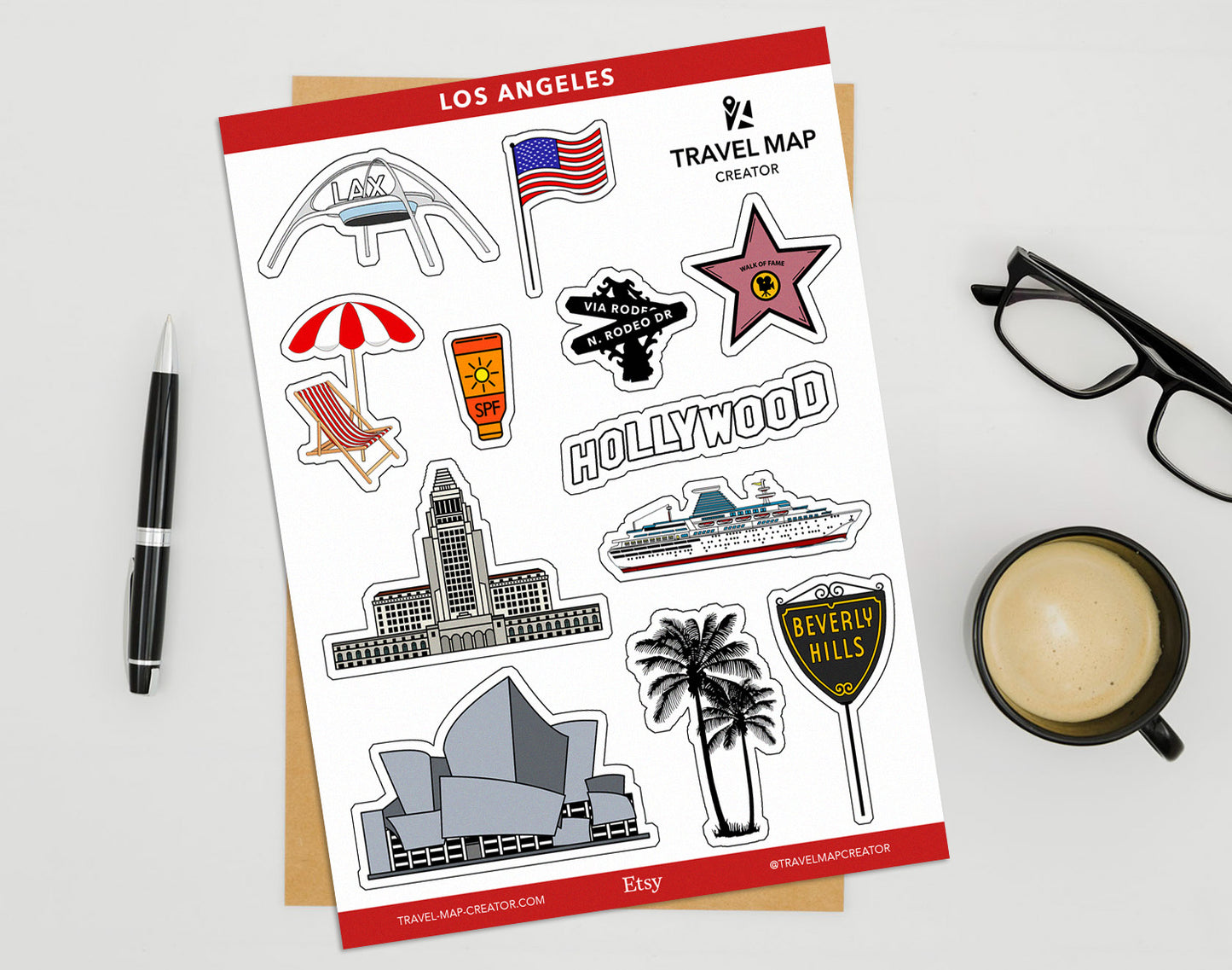 Los Angeles California Travel Journal Vinyl Sticker Sheet