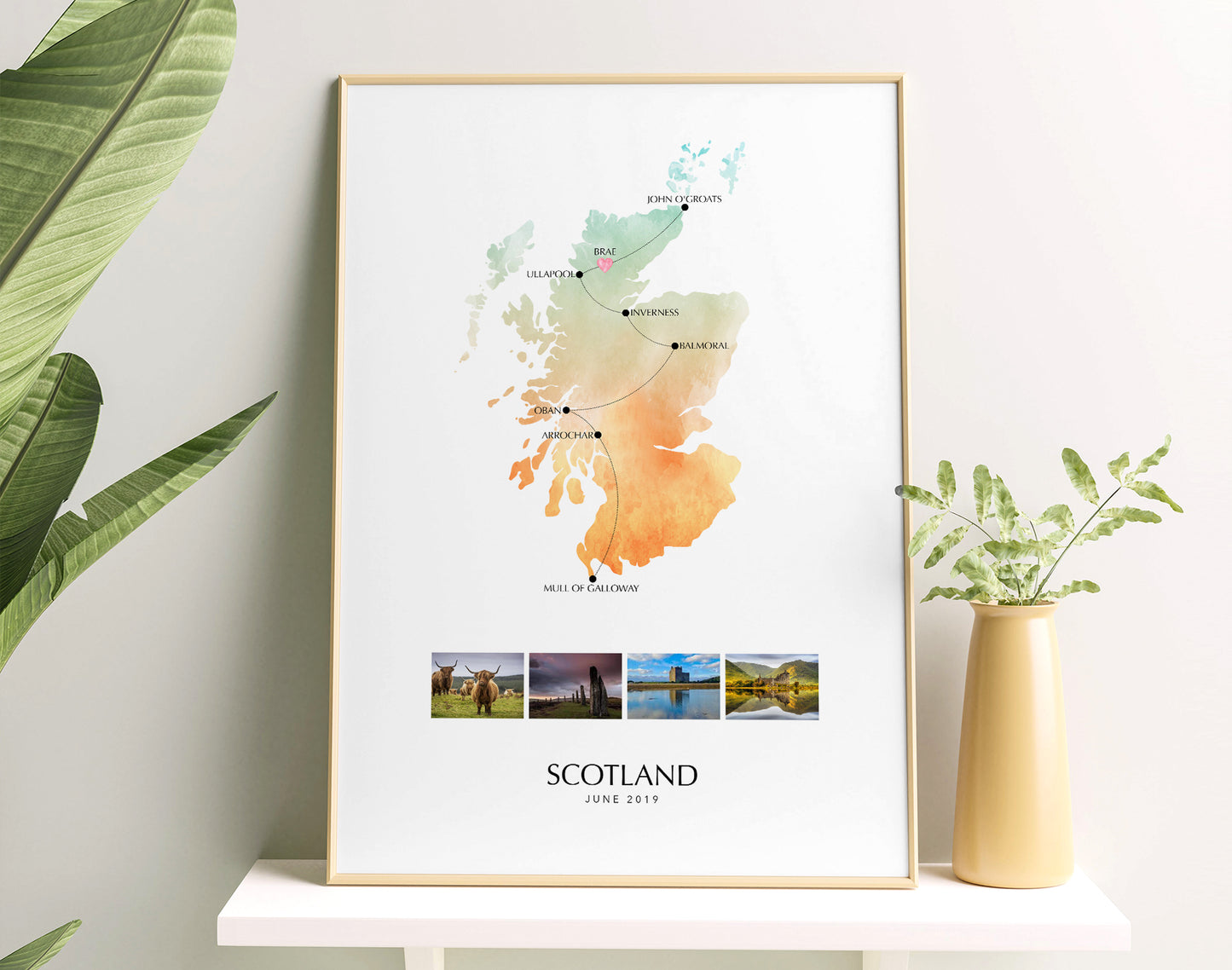 Scotland Personalised Travel Map Print with Photo Collage