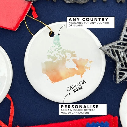 Canada Map Personalised Christmas Tree Ornament