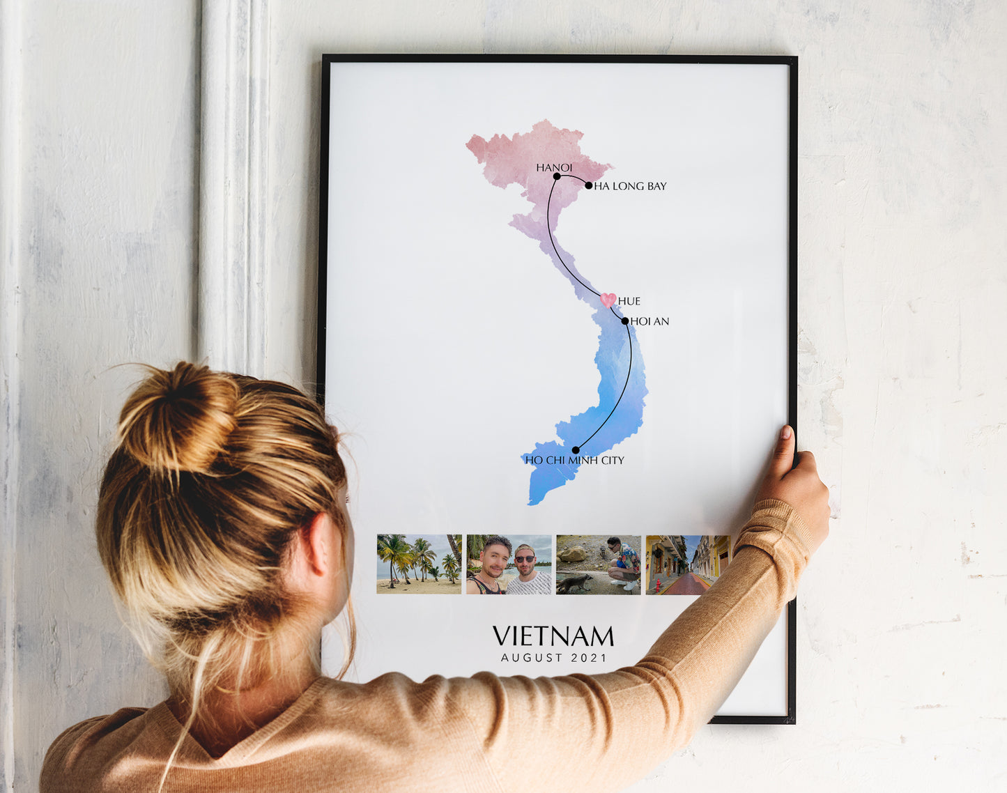 Vietnam Personalised Travel Map Print with Photo Collage