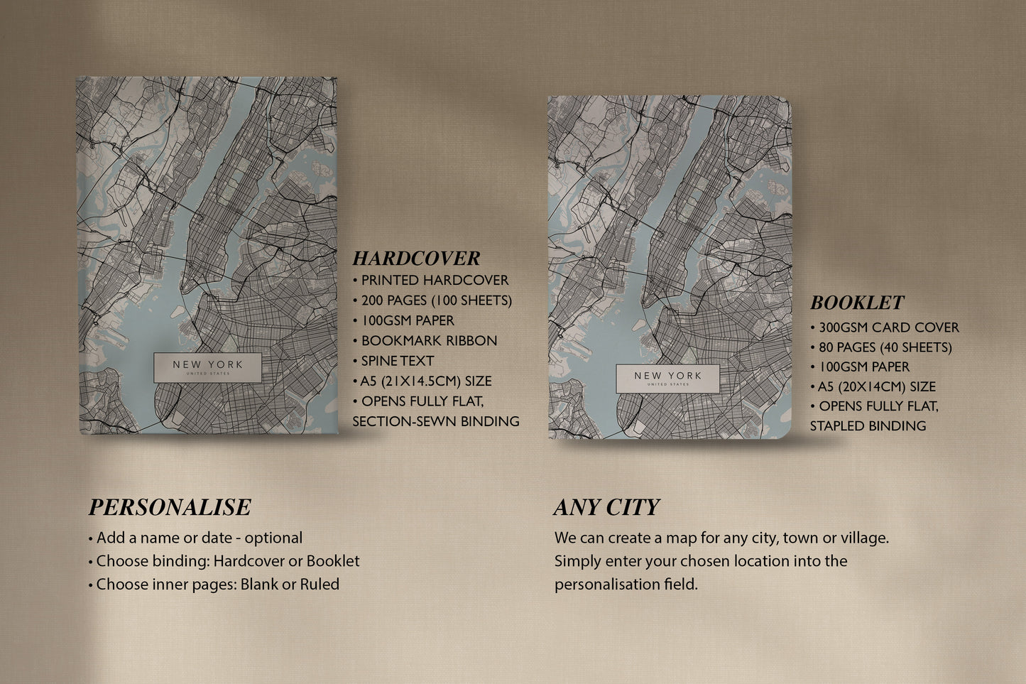 Personalised New York City Map Travel Journal