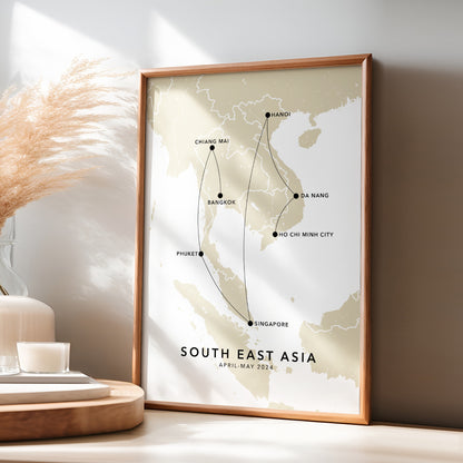 South East Asia Personalised Travel Map Print with Photo Collage