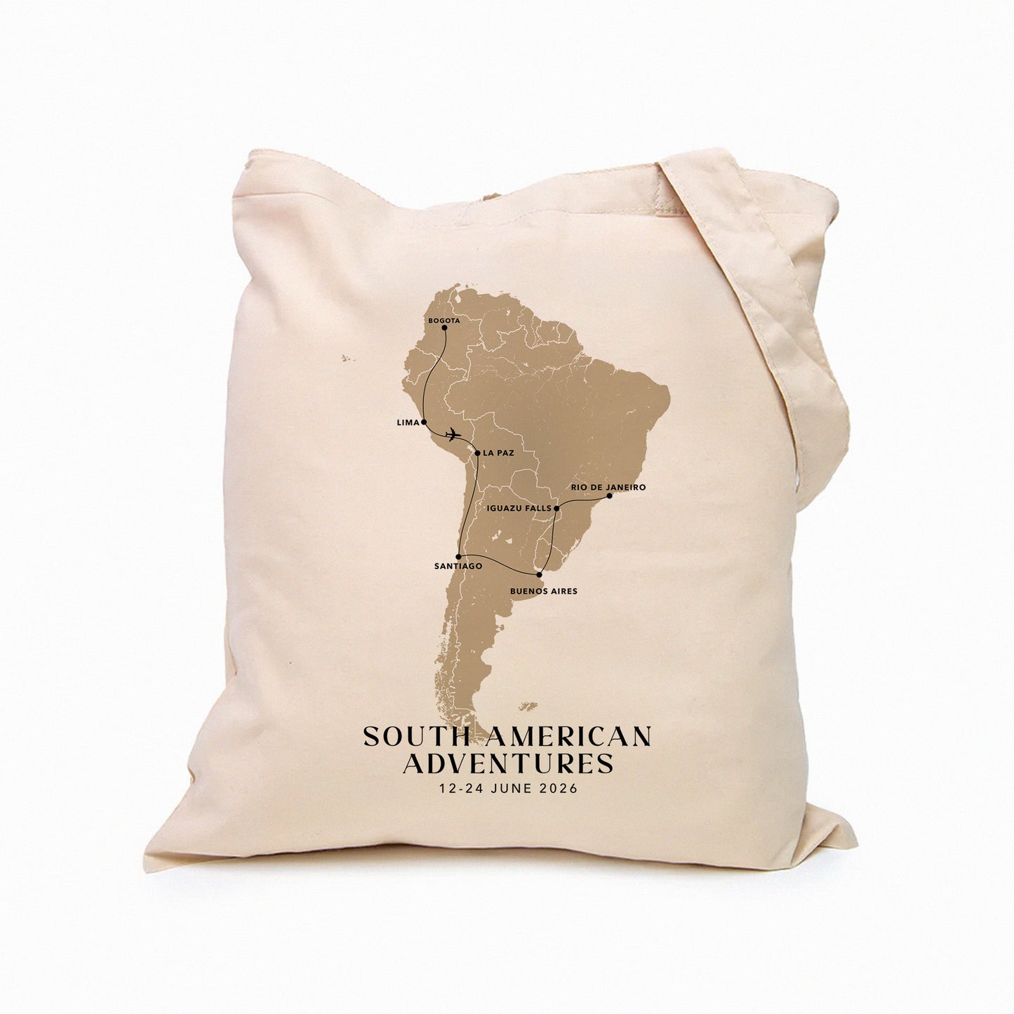 South America Personalized Map Tote Bag | Travel Agents, Group Tours, School Trips