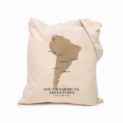 South America Personalized Map Tote Bag | Travel Agents, Group Tours, School Trips