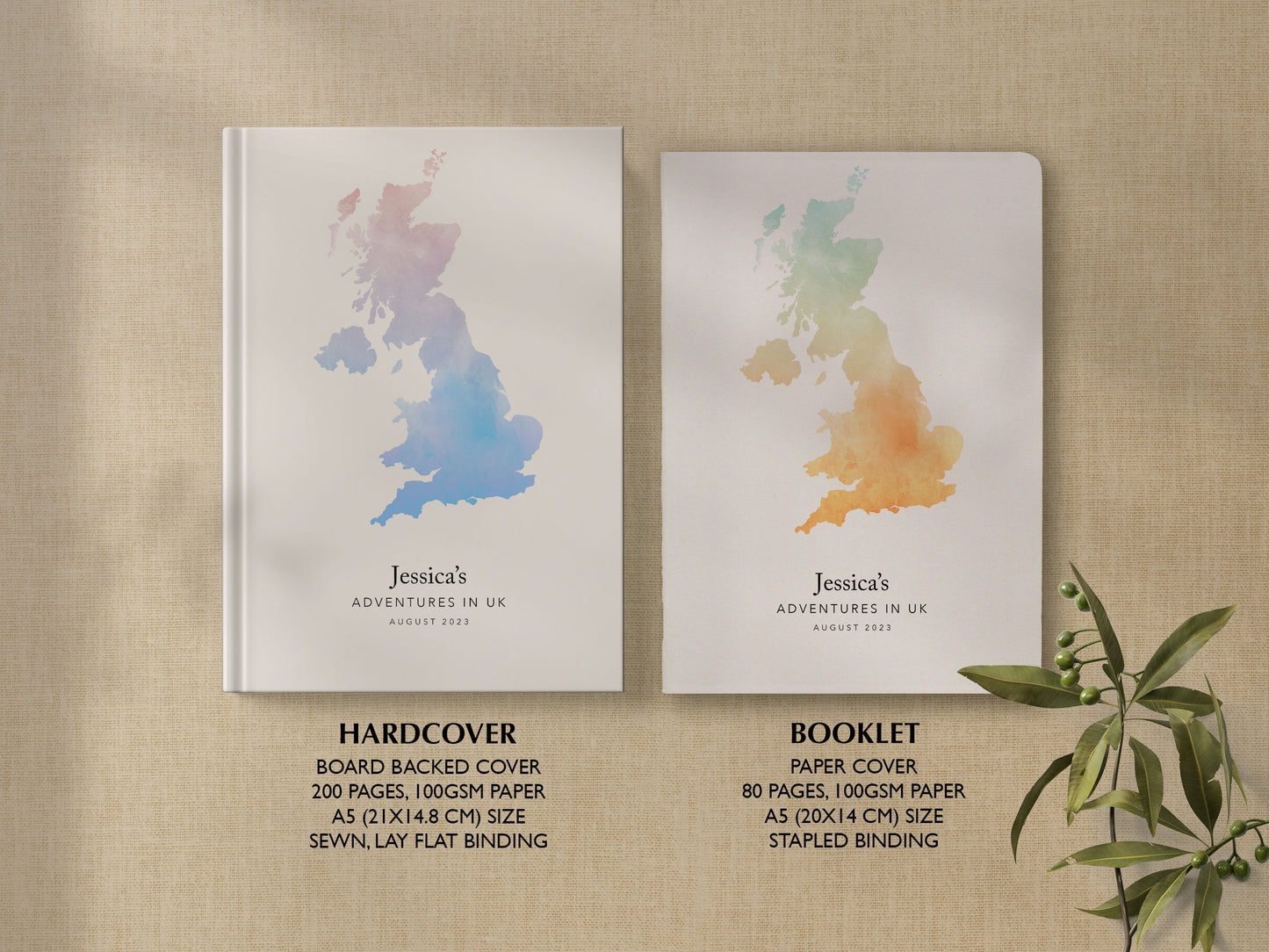United Kingdom Personalised Watercolour Travel Journal