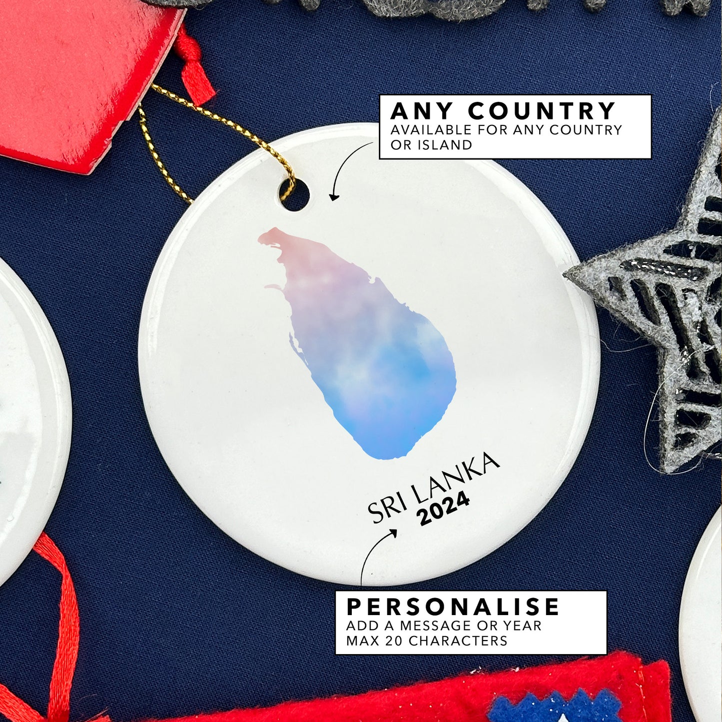 Sri Lanka Map Personalised Christmas Tree Ornament