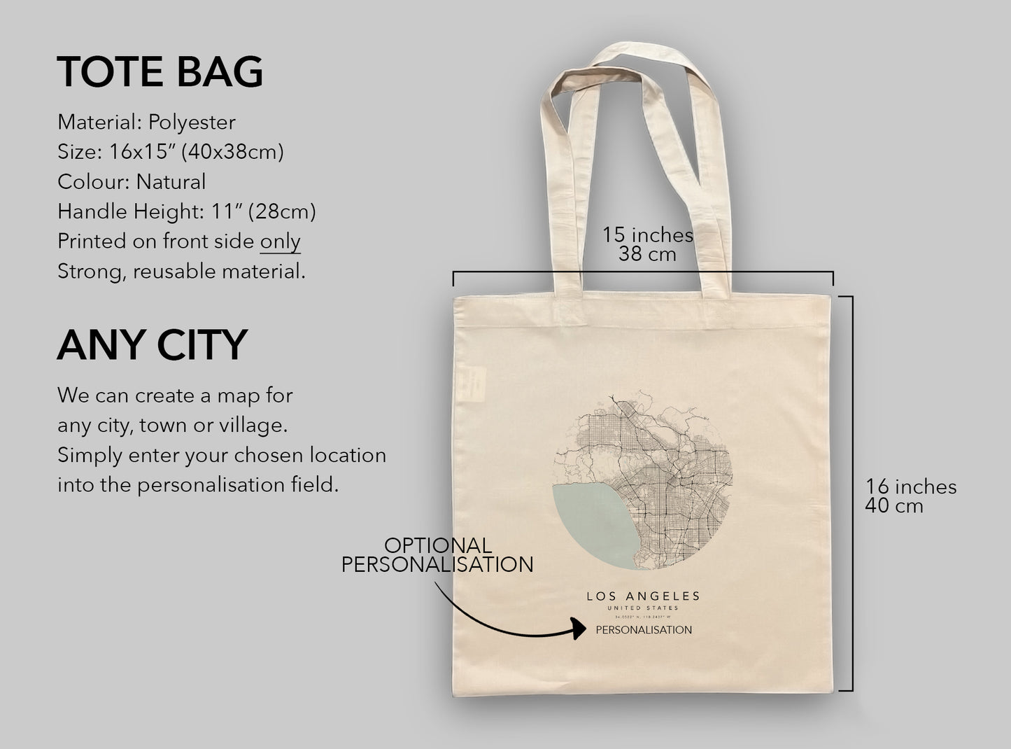 Los Angeles Personalised City Map Tote Bag