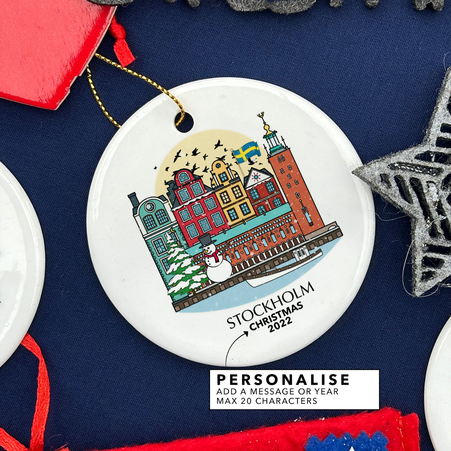 Stockholm Sweden Personalised Christmas Tree Ornament
