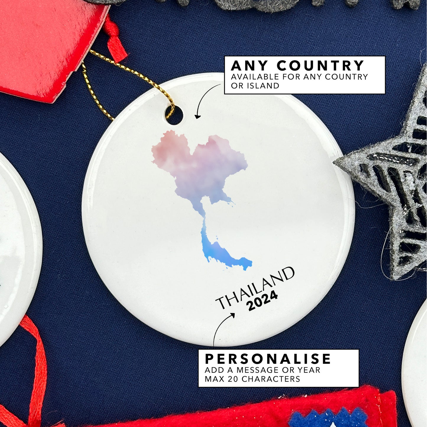 Thailand Map Personalised Christmas Tree Ornament