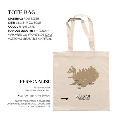 Iceland Personalized Map Tote Bag | Travel Agents, Group Tours, School Trips