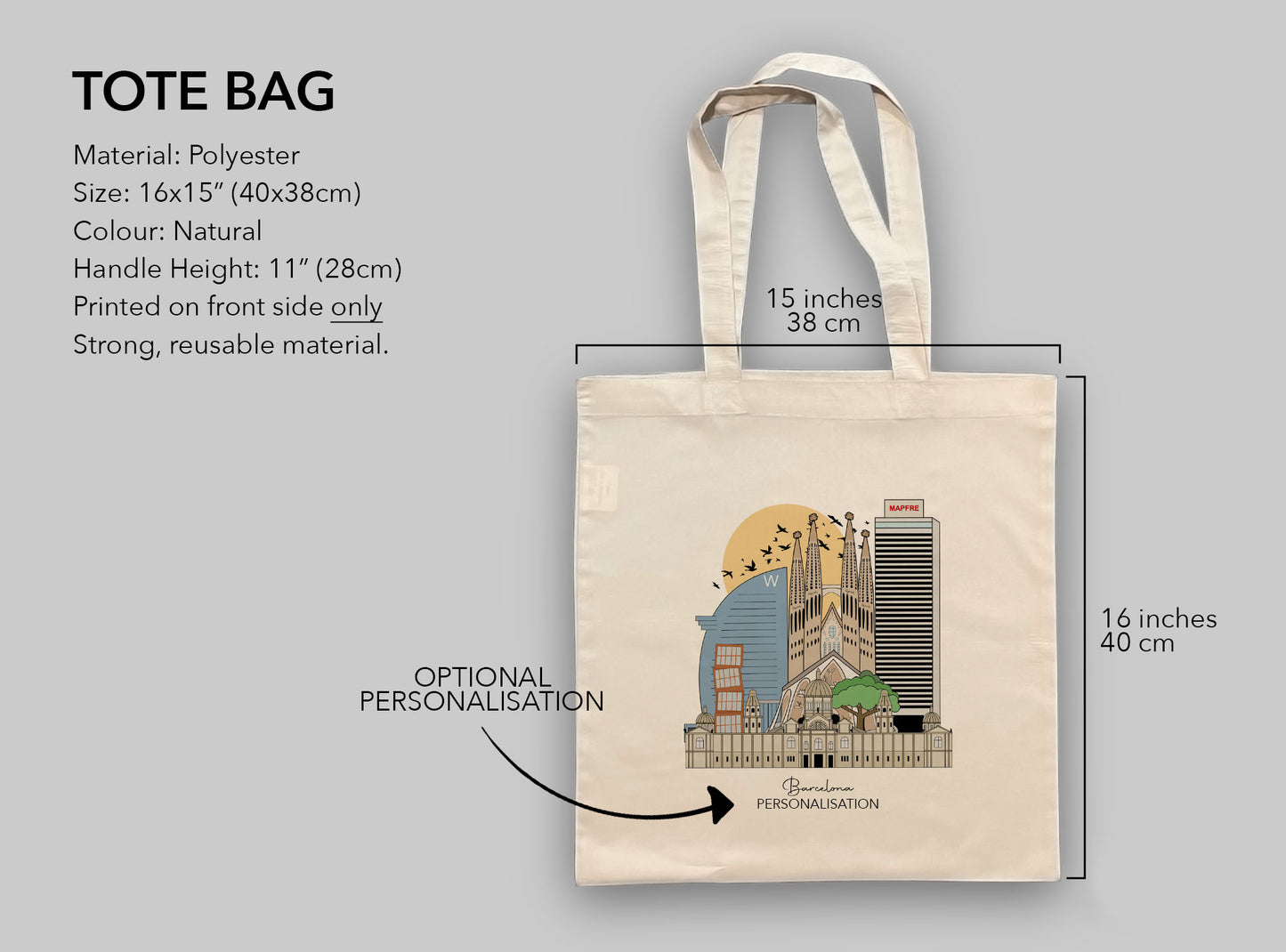 Barcelona Spain Personalised Tote Bag