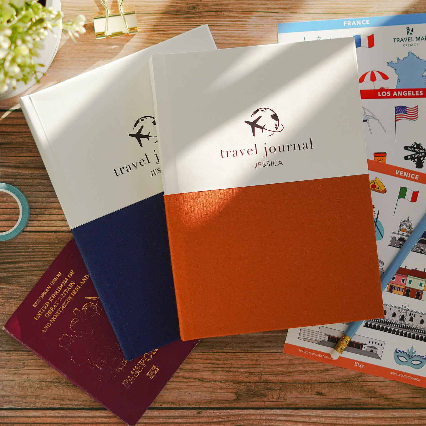 Luxury Duo Tone Personalised Linen Travel Journal