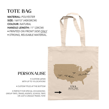USA Personalized Map Tote Bag | Travel Agents, Group Tours, School Trips