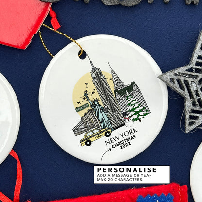 New York USA Personalised Christmas Tree Ornament