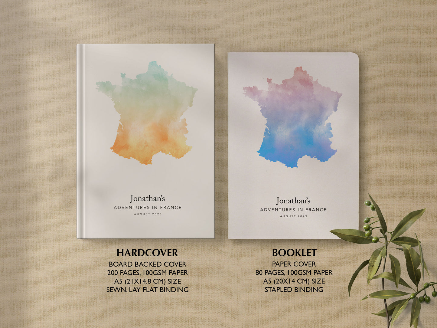 France Personalised Watercolour Travel Journal