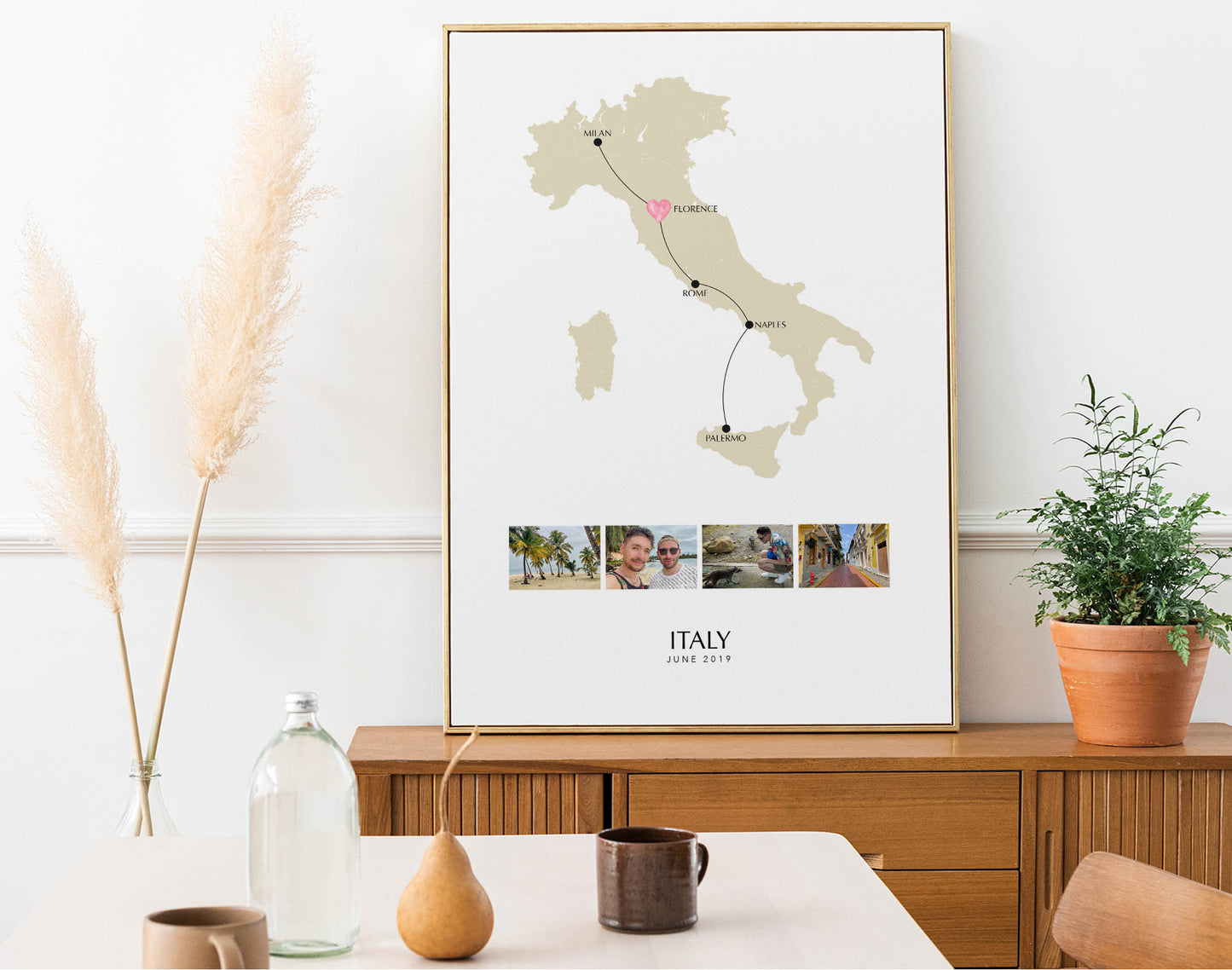 Italy Personalised Travel Map Print with Photo Collage