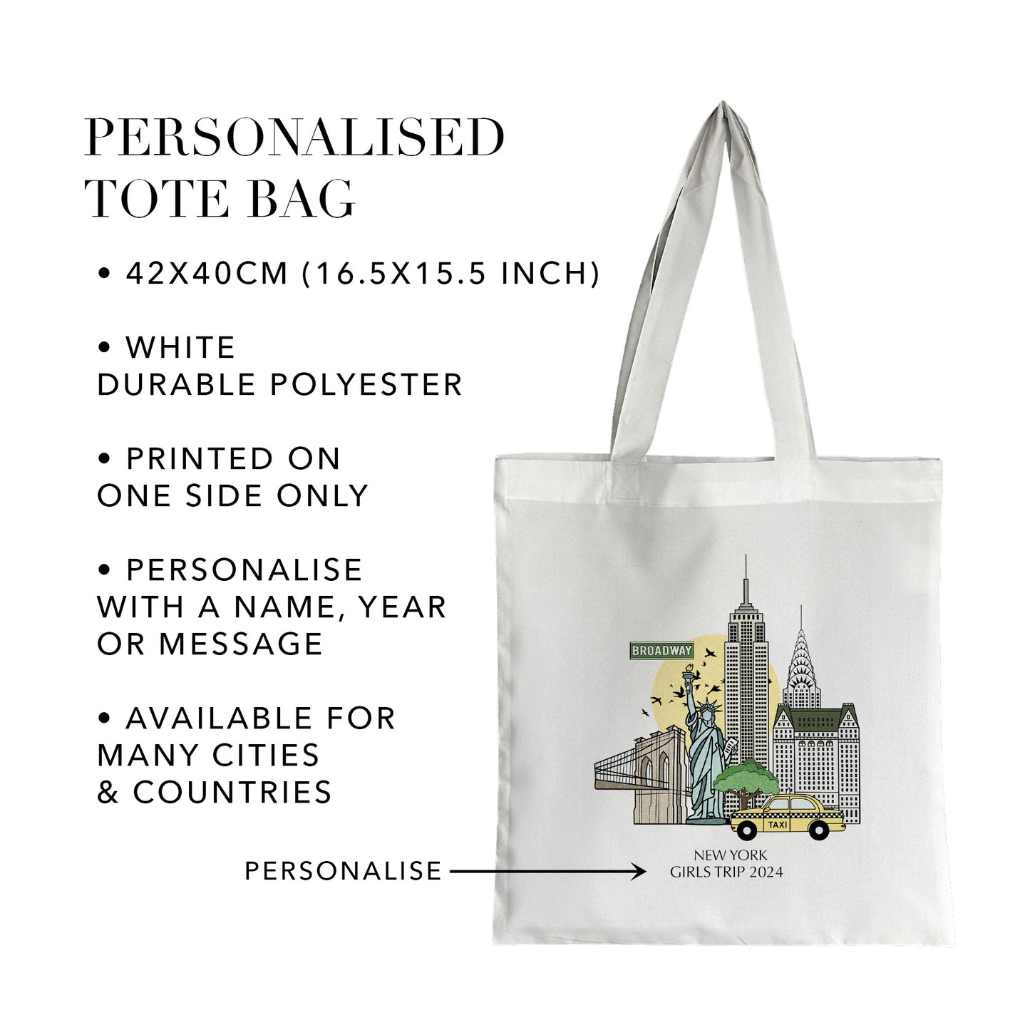 New York USA Personalised Tote Bag