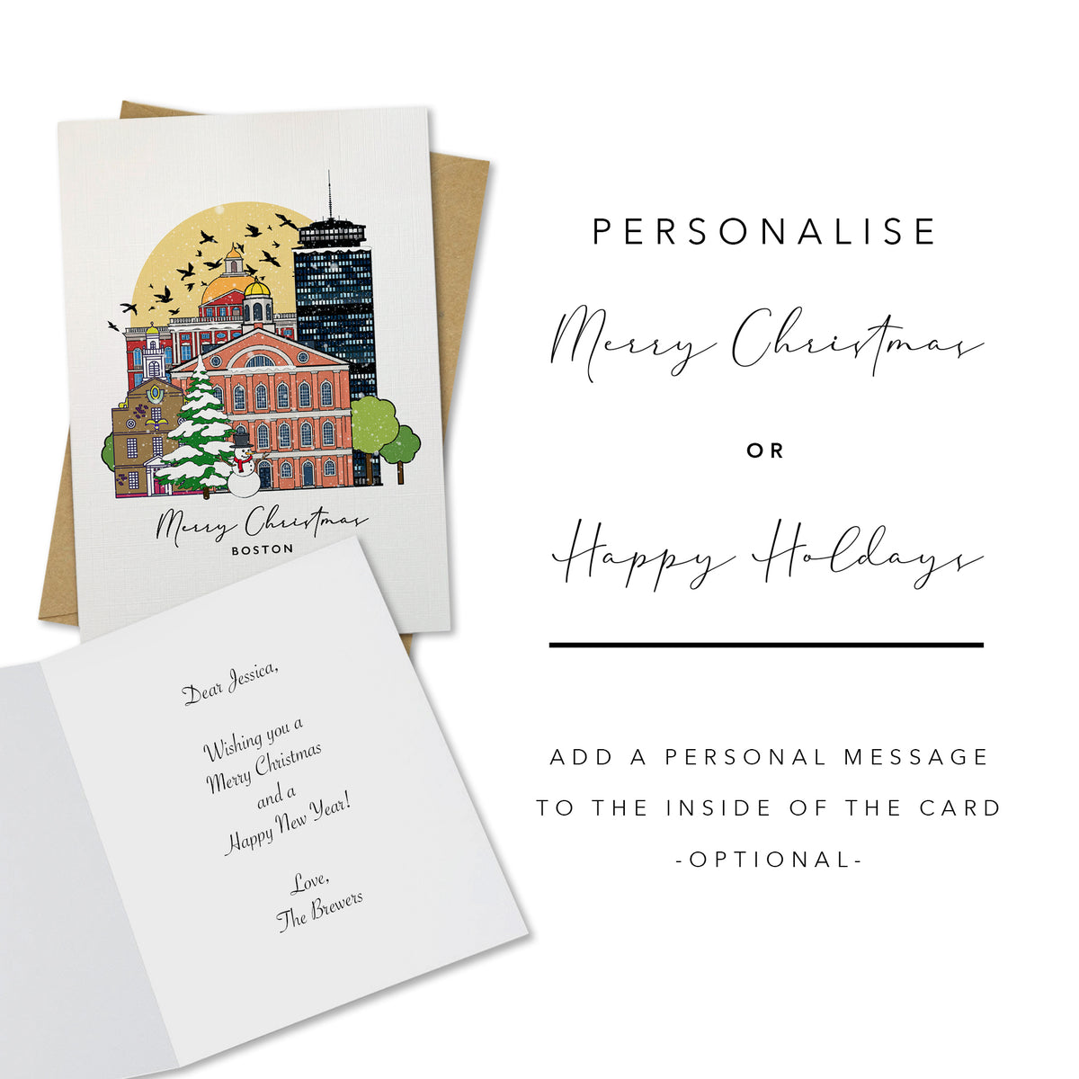 Boston Personalised Christmas/Holiday Greeting Card