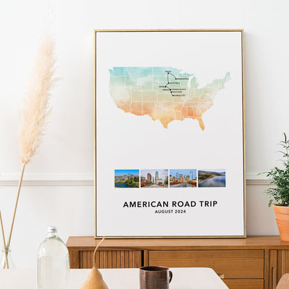 USA Personalised Travel Map Print with Photo Collage