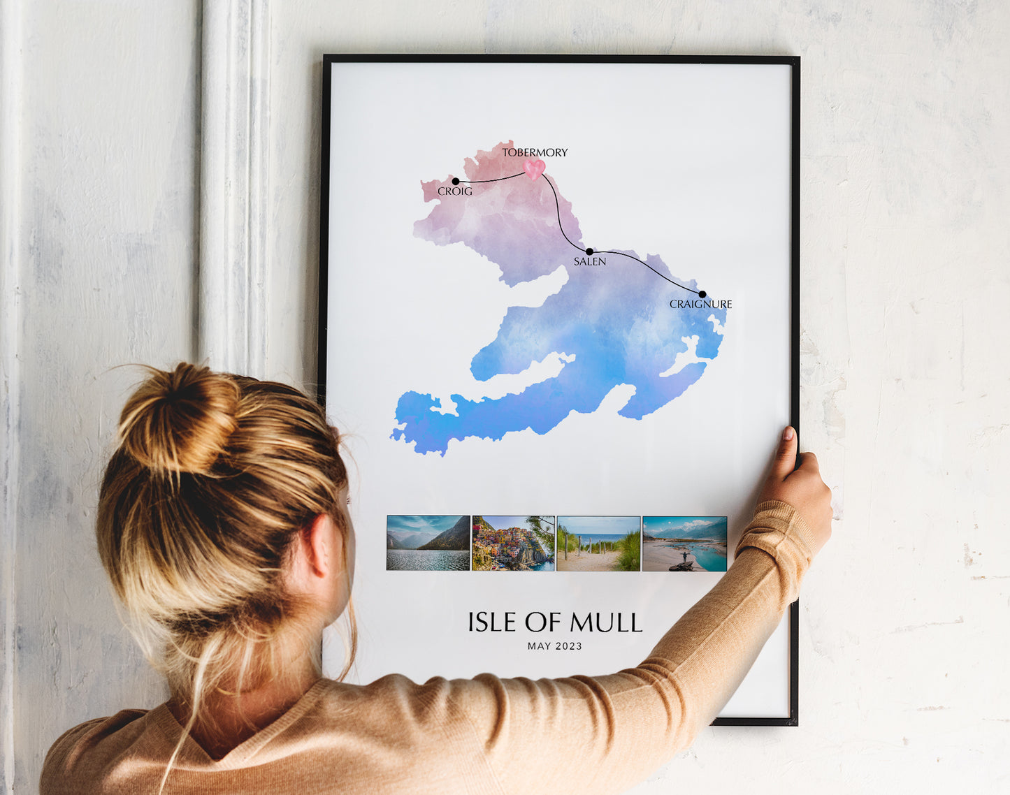 Isle of Mull Personalised Travel Map Print with Photo Collage
