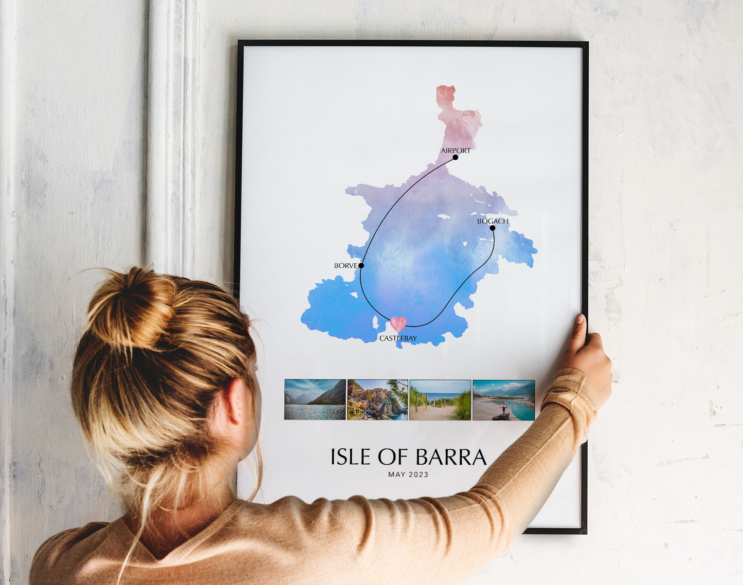 Isle of Barra Personalised Travel Map Print with Photo Collage
