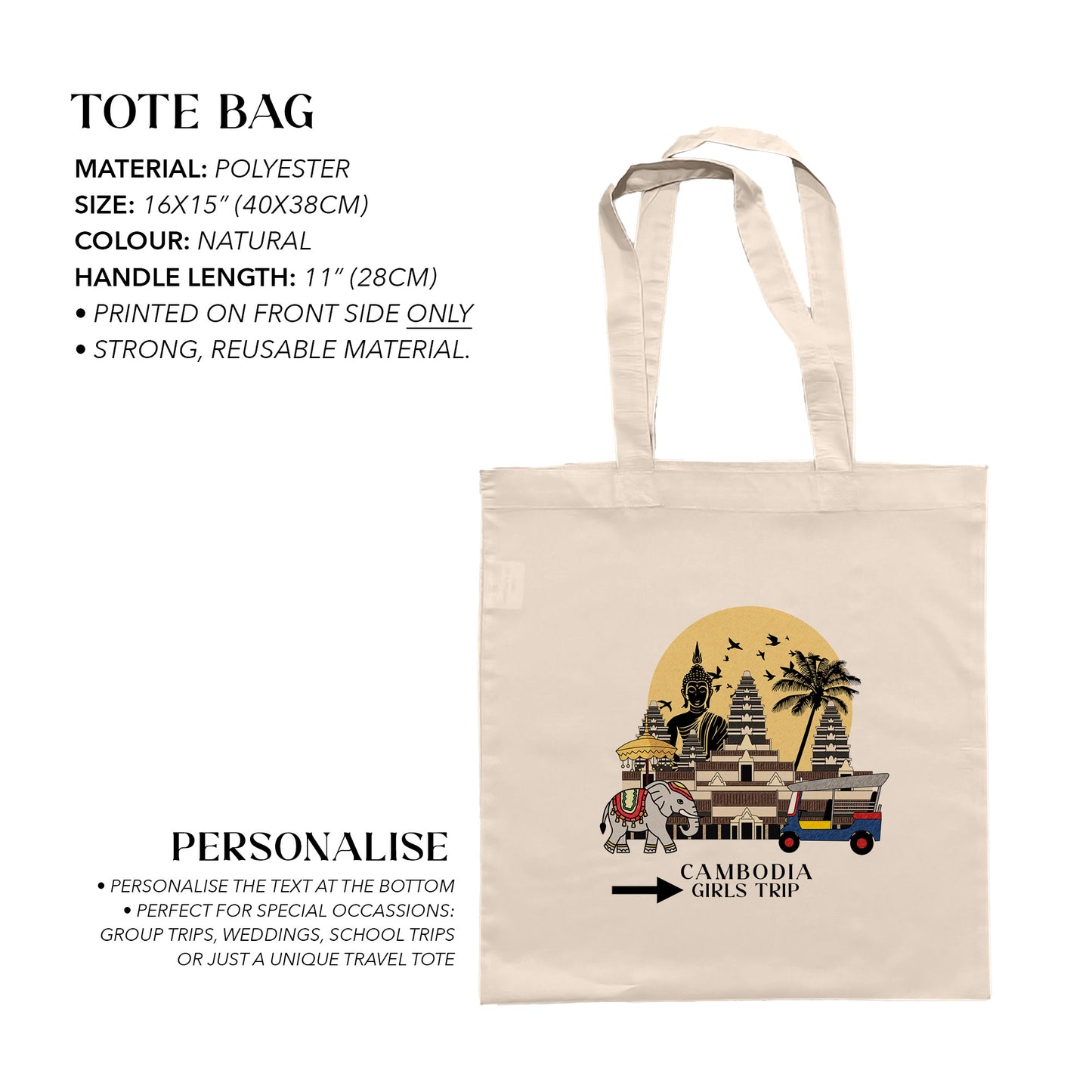 Cambodia Personalized Tote Bag
