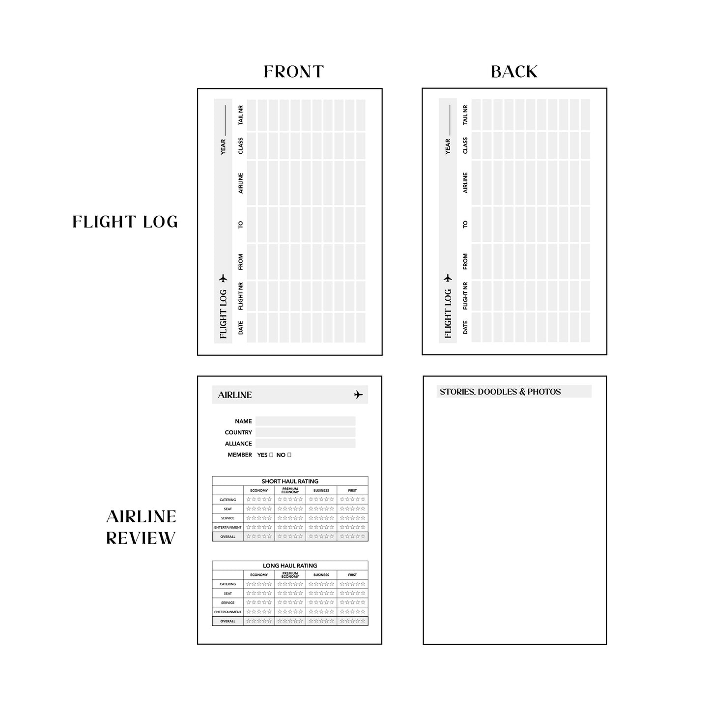 Airline review/Flight Log Ultimate Travel Journal Insert
