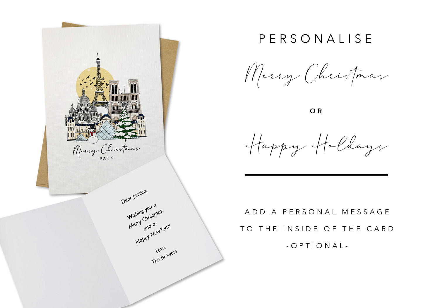 Paris Personalised Christmas/Holiday Greeting Card