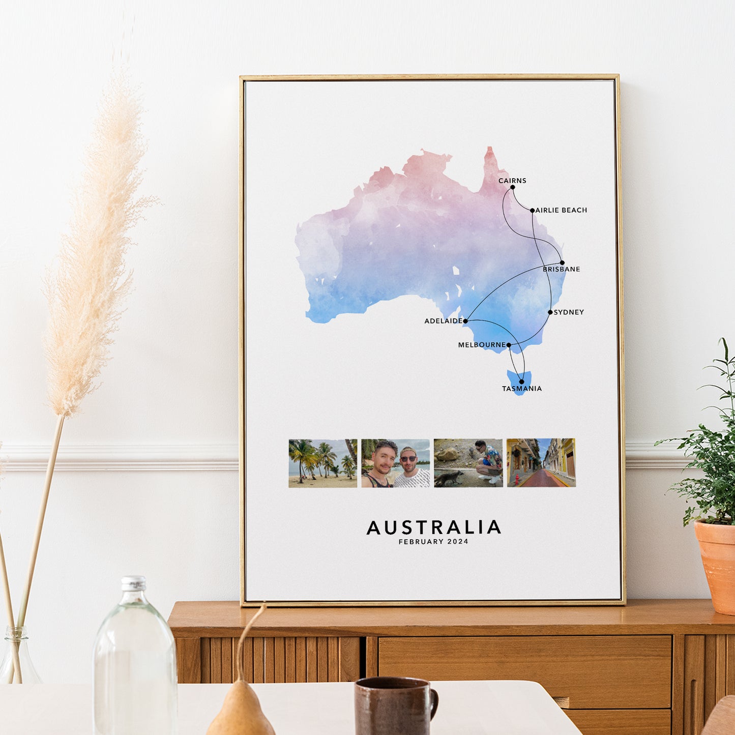 Australia Personalised Travel Map Print with Photo Collage
