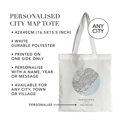 Barcelona Personalised City Map Tote Bag