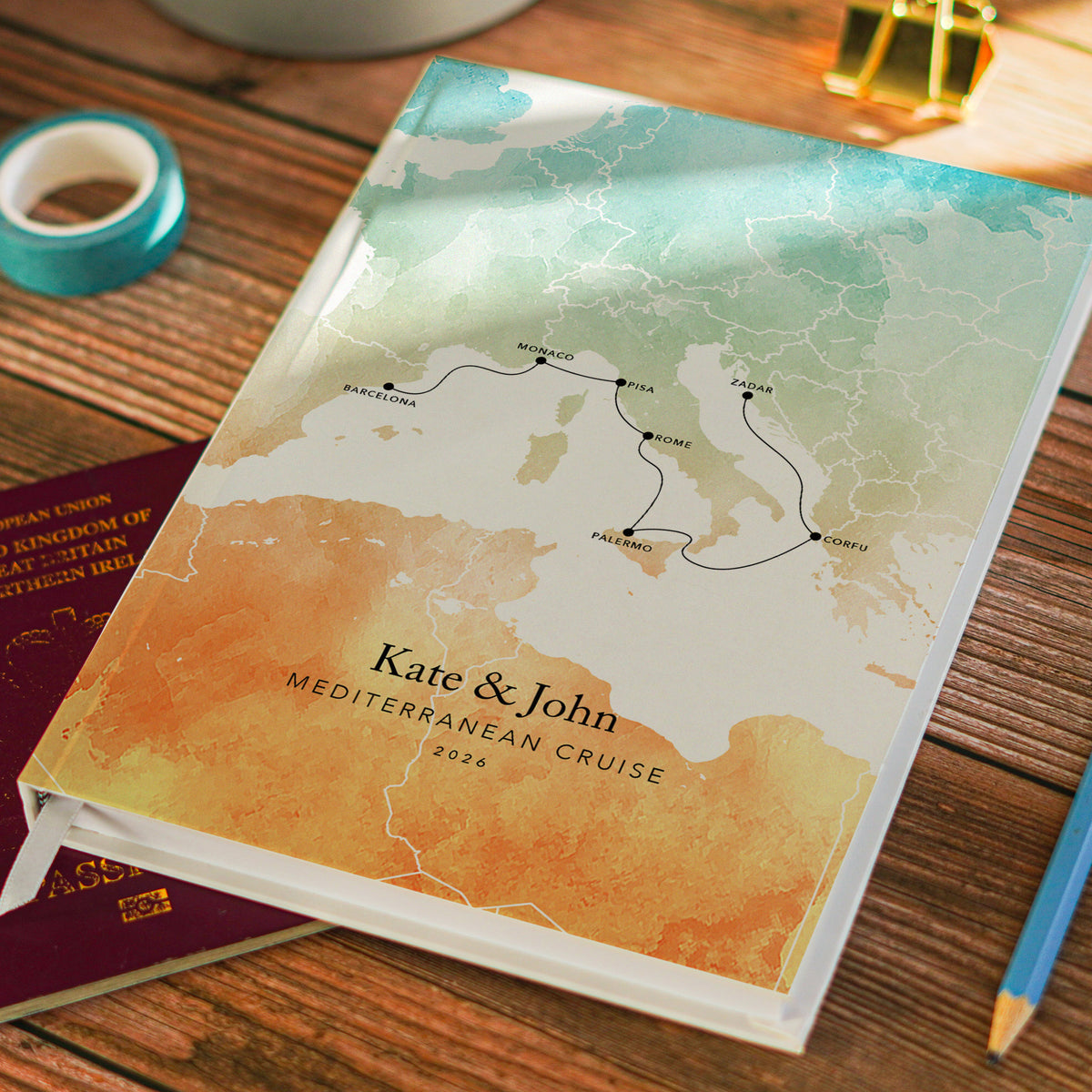 Mediterranean/European Cruise Personalised Travel Journal | Travel Map Diary, Planner & Bucket List Book