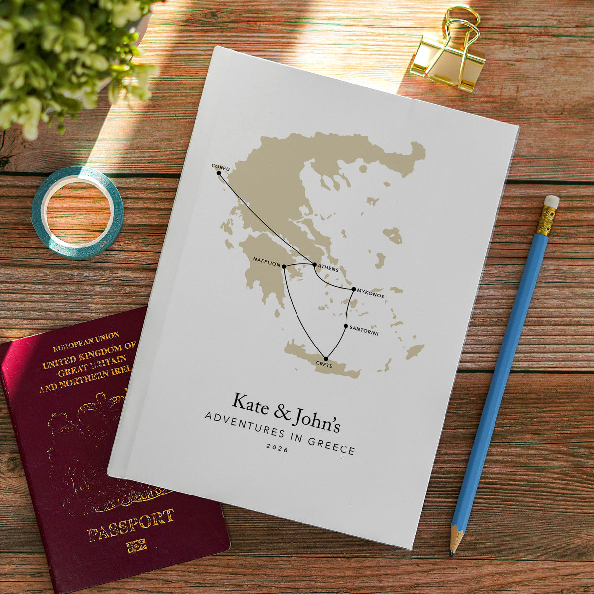 Greece Personalised Travel Journal | Travel Map Diary, Planner & Bucket List Book