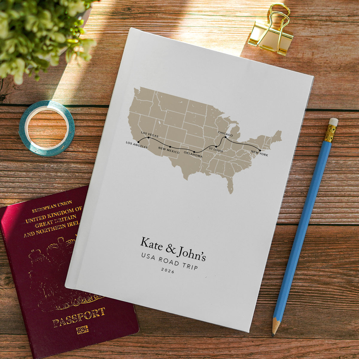 USA Road Trip Personalised Travel Journal | Travel Map Diary, Planner & Bucket List Book