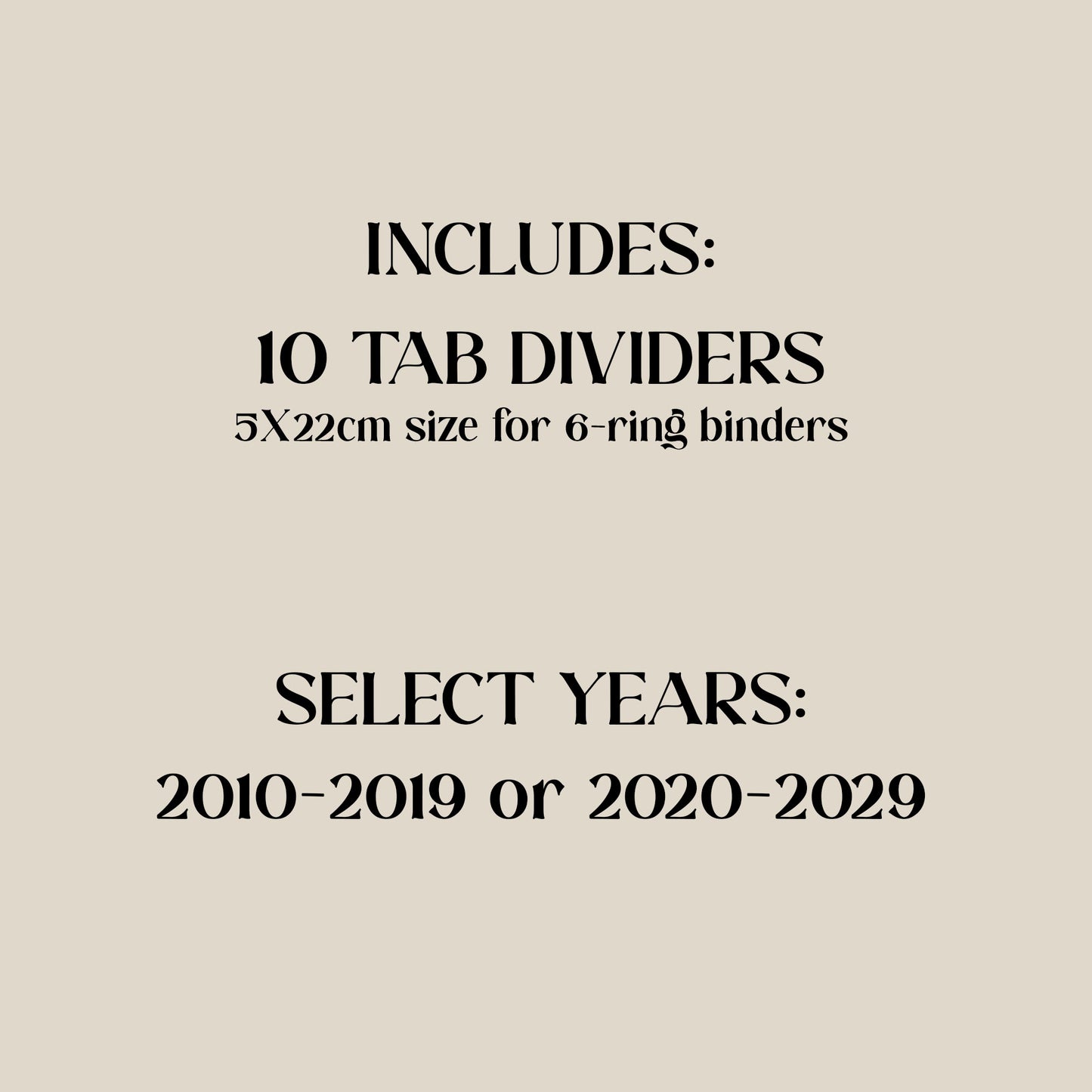 Yearly Tab Dividers - Travel Journal Binder Insert