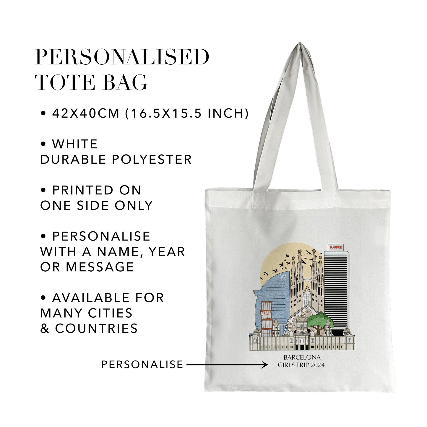 Barcelona Spain Personalised Tote Bag