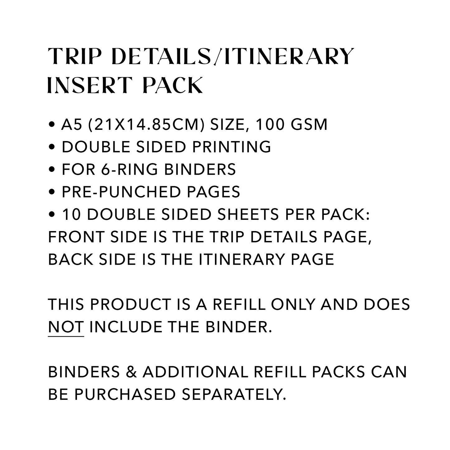 Trip details/Itinerary Page Ultimate Travel Journal Insert