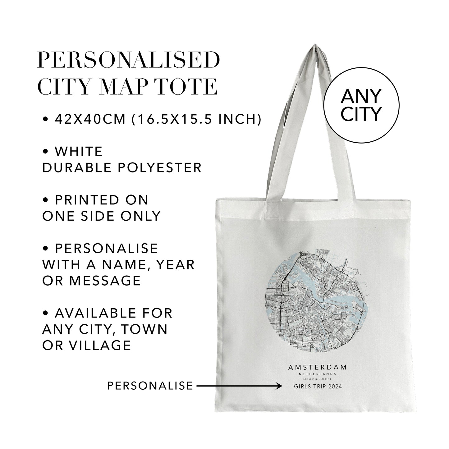 Amsterdam Personalised City Map Tote Bag