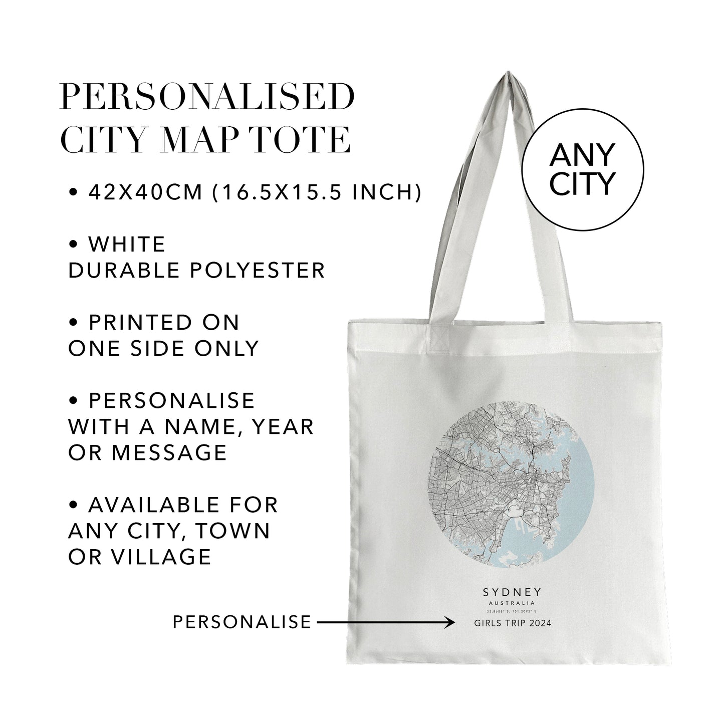 Sydney Personalised City Map Tote Bag