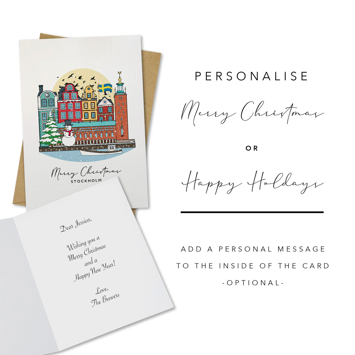 Stockholm/Sweden Personalised Christmas/Holiday Greeting Card