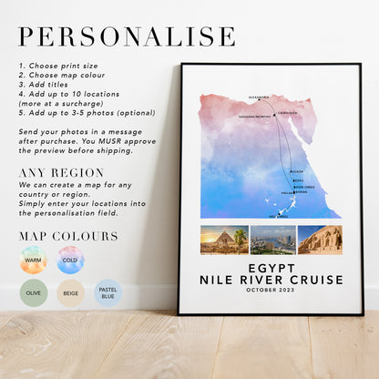 Egypt Personalised Travel Map Print with Photo Collage