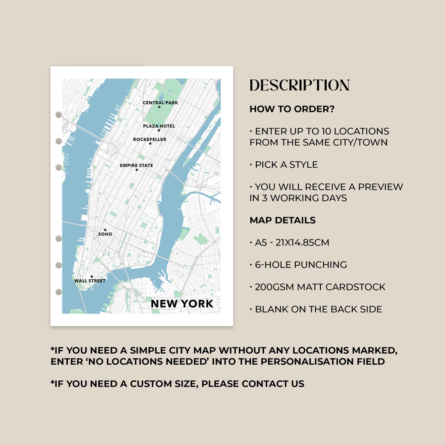 Personalised A5 City Map - Travel Journal Binder Insert