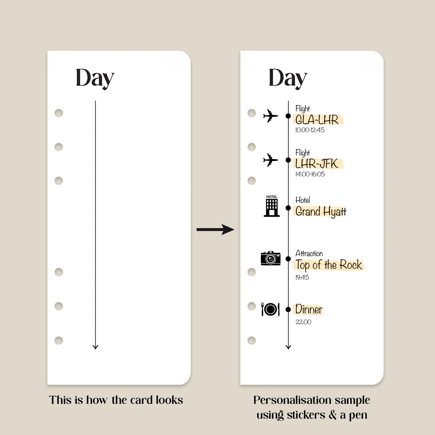 Daily Itinerary Cards - Travel Journal Binder Insert