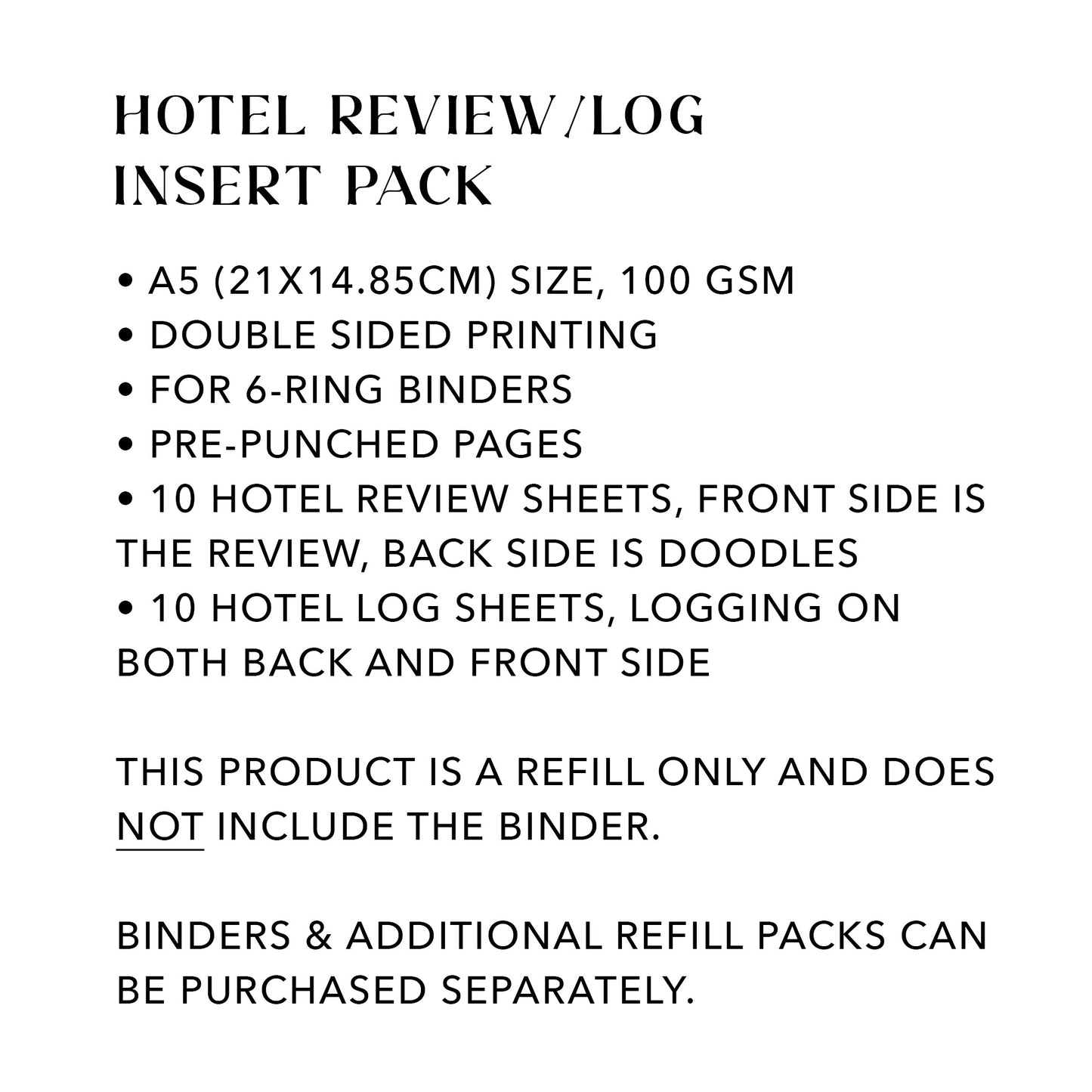 Hotel review/Hotel Log Ultimate Travel Journal Insert