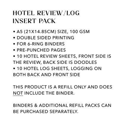 Hotel review/Hotel Log Ultimate Travel Journal Insert