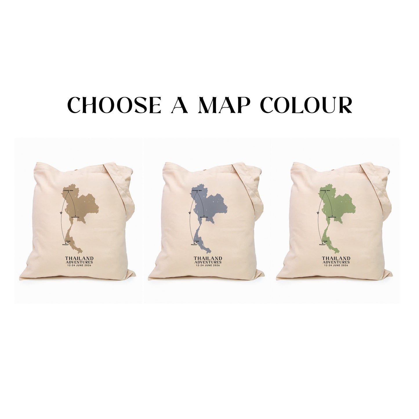 Thailand Personalized Map Tote Bag | Travel Agents, Group Tours, School Trips