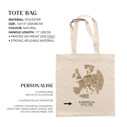 Europe Personalized Map Tote Bag | Travel Agents, Group Tours, School Trips