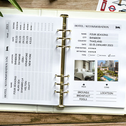Hotel review/Hotel Log Ultimate Travel Journal Insert